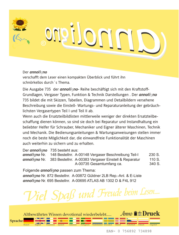 Kraftstoff- Grundlagen, Vergaser Typen, Funktion & Technik Darstellungen Bild –Beschreibung & Einstellanleitung & Wartungsanweisung & Reparaturanleitung - annoligno 735